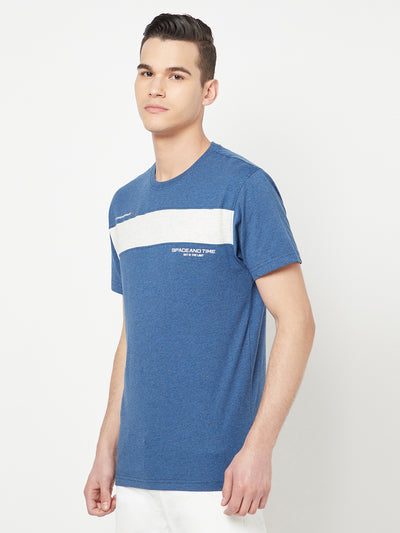 Blue Colourblocked Round Neck T-Shirt - Men T-Shirts