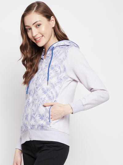Blue Floral Hooded Sweatshirt - Women Sweatshirts