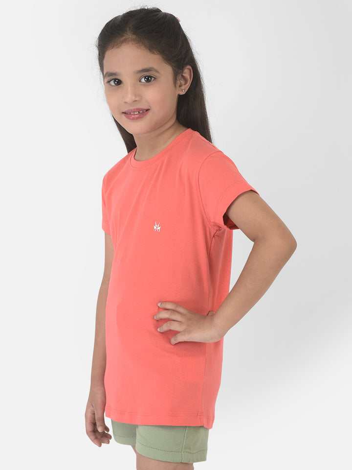 Coral Pink Round Neck T-Shirt - Girls T-Shirts