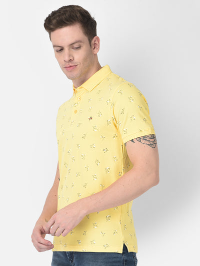 Yellow Floral Polo T-shirt-Men T-Shirts-Crimsoune Club