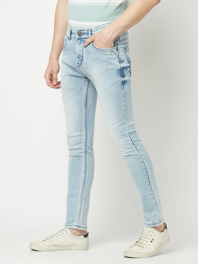  Light Blue Faded Ankle-Fit Jeans