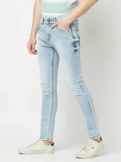  Light Blue Faded Ankle-Fit Jeans
