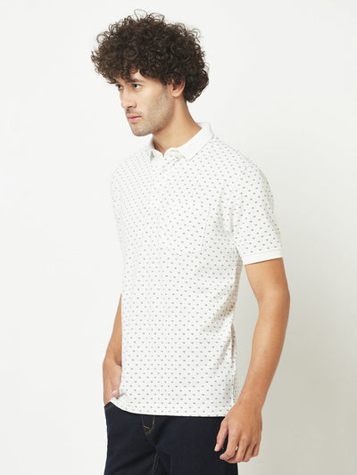  Geometric Print White Polo T-Shirt