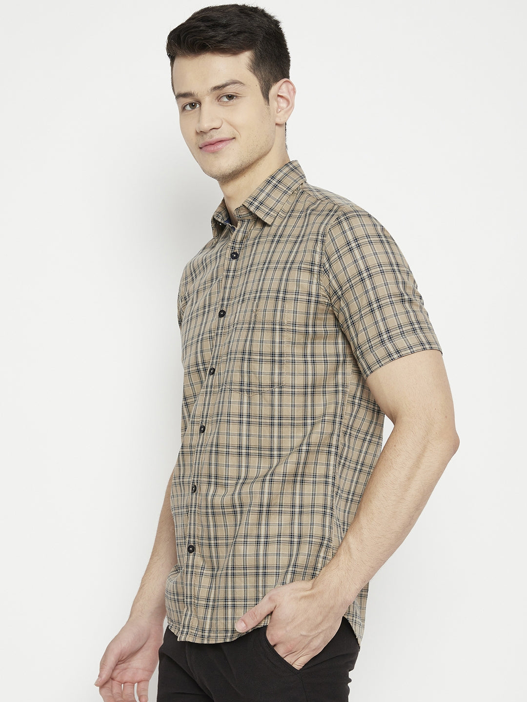 Beige Checked Slim Fit shirt - Men Shirts