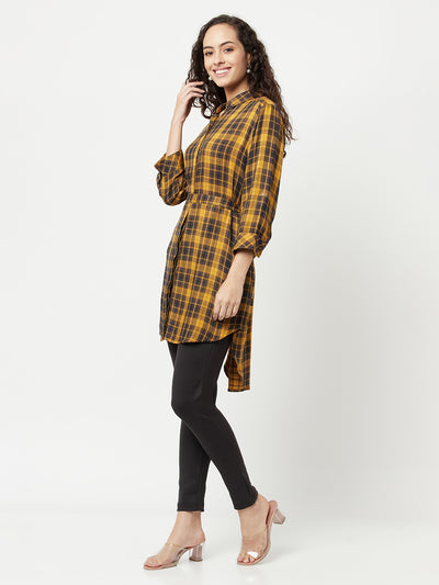 Mustard Checked High-Low Shirt-Women Shirts-Crimsoune Club