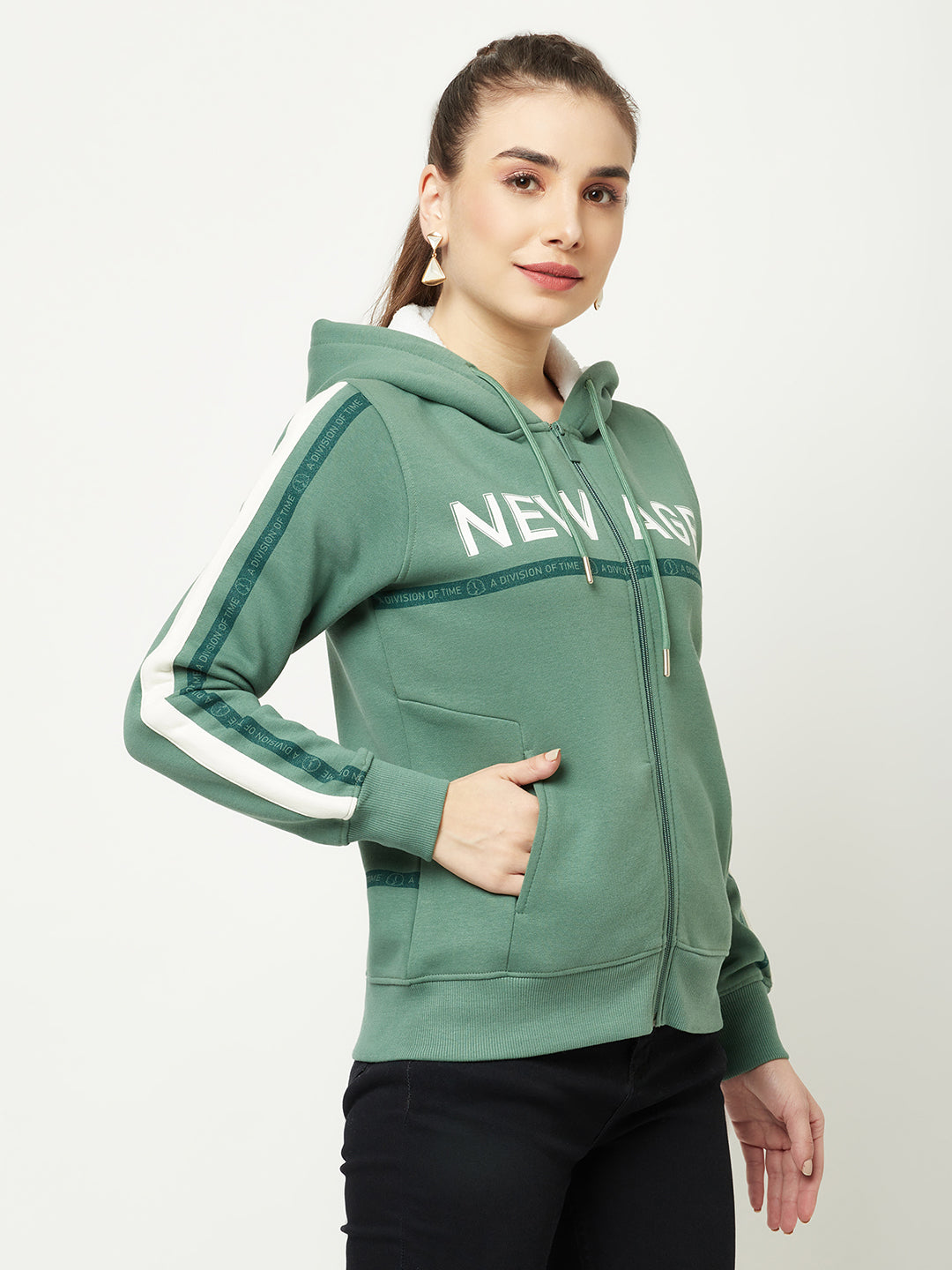  Sea Green Typographic Zipper Sweatshirt