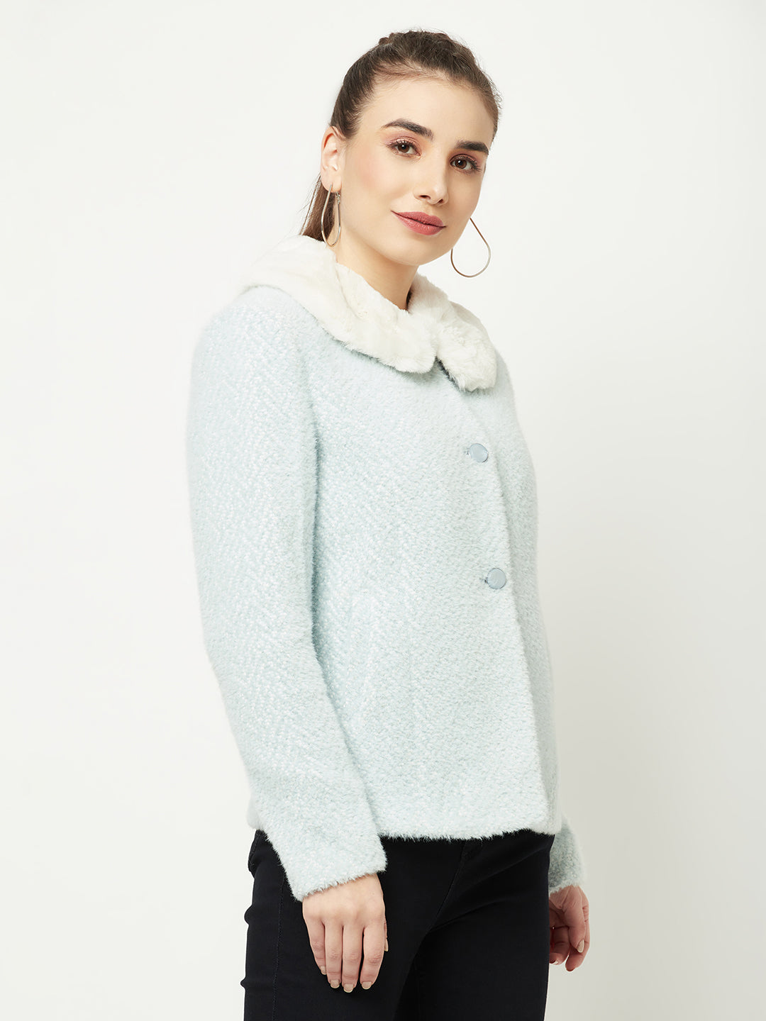  Light Blue Peter-Pan Collar Coat