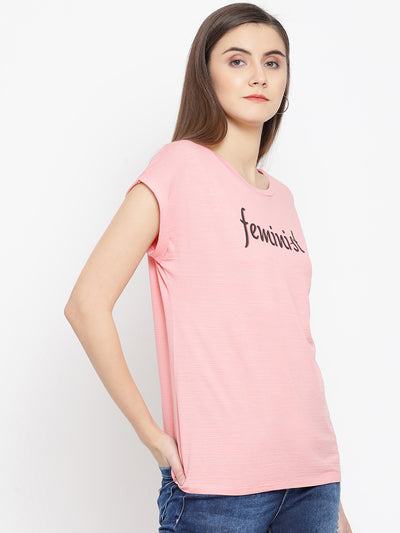 Pink Printed Round Neck T-Shirt - Women T-Shirts