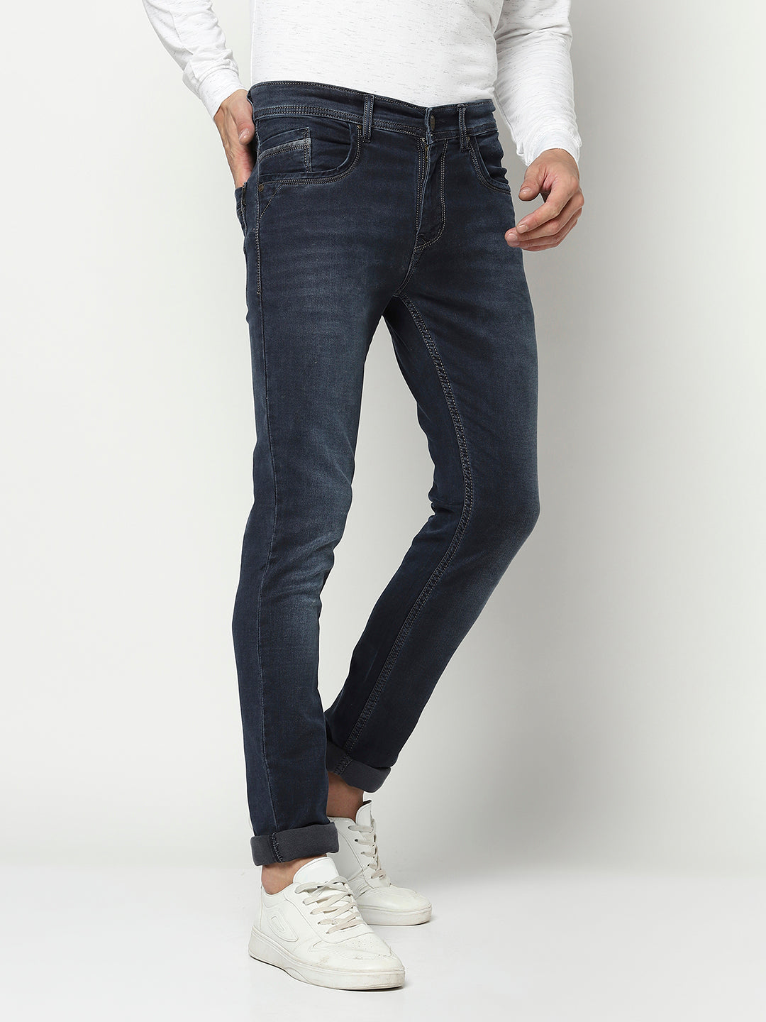 Navy Blue Slim Jeans-Men Jeans-Crimsoune Club