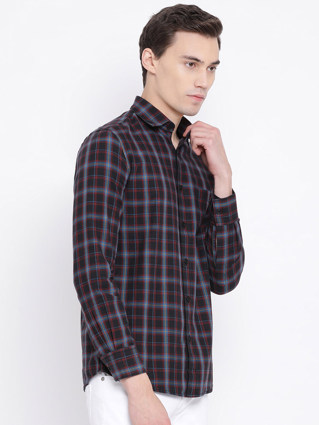 Black Checked Slim Fit Full Sleeves Shirt - Men Shirts