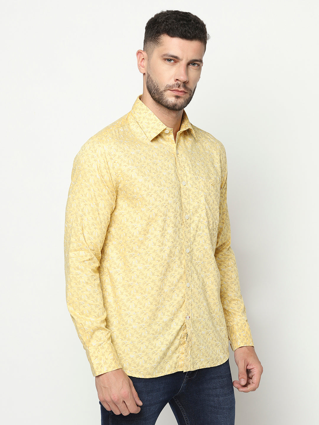 Yellow Floral Shirt-Men Shirts-Crimsoune Club