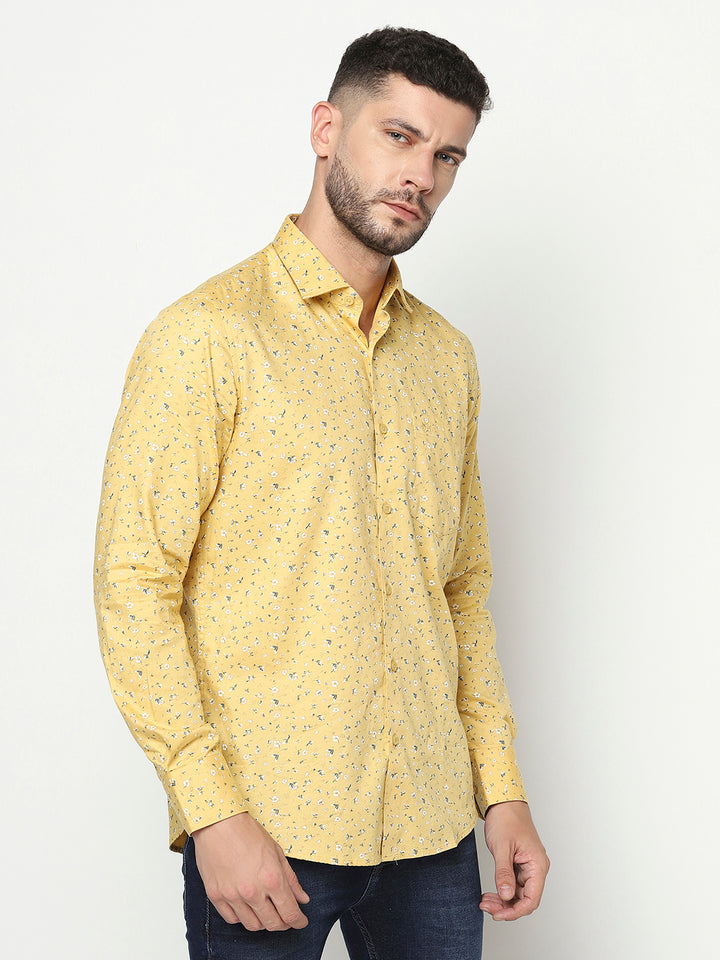 Yellow Floral Shirt-Men Shirts-Crimsoune Club