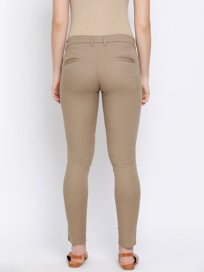 Khaki Denim Slim Fit Trousers - Women Trousers