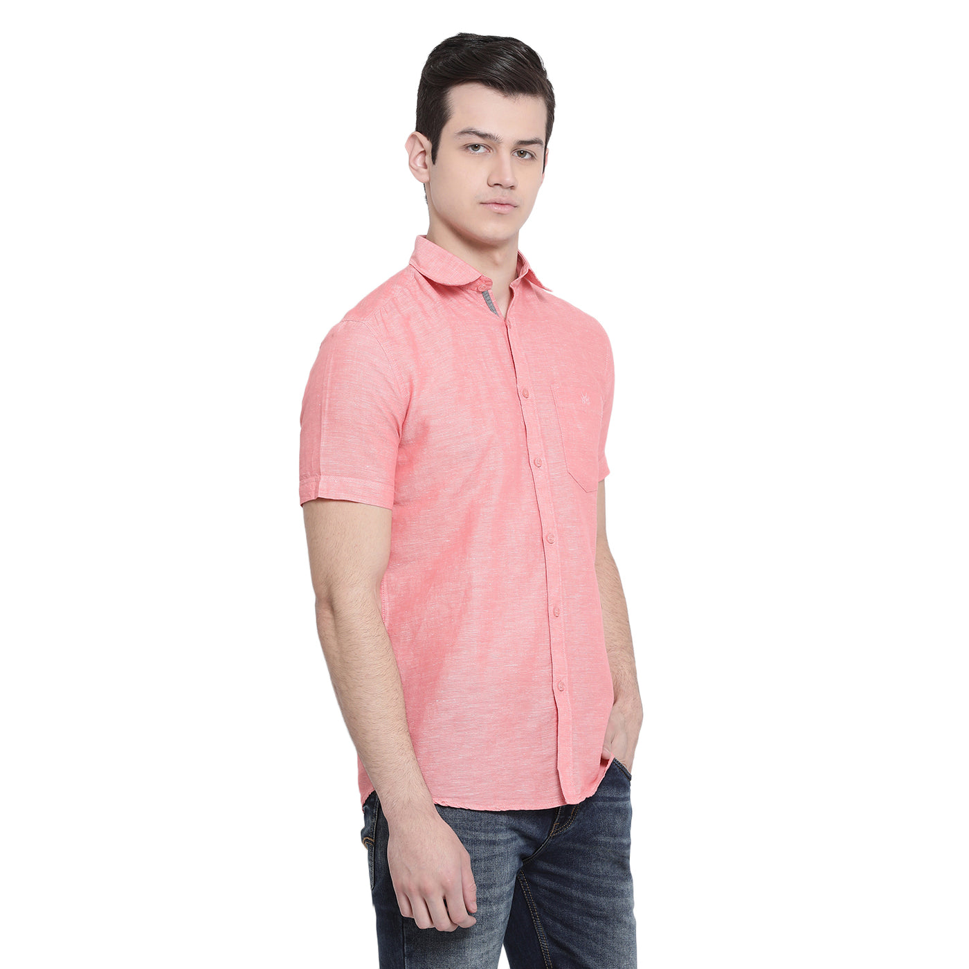 Pink Solid Spread Collar Slim Fit shirts-Men Shirts-Crimsoune Club