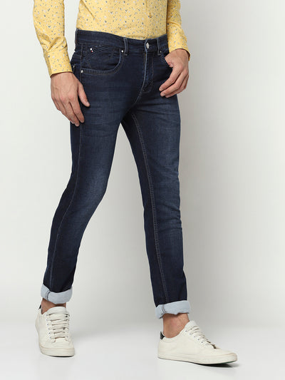 Navy Blue 5 Pocket Jeans-Men Jeans-Crimsoune Club