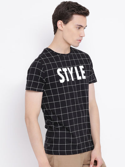 Black Printed Round Neck T-Shirt - Men T-Shirts