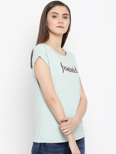 Green Printed Round Neck T-shirt - Women T-Shirts