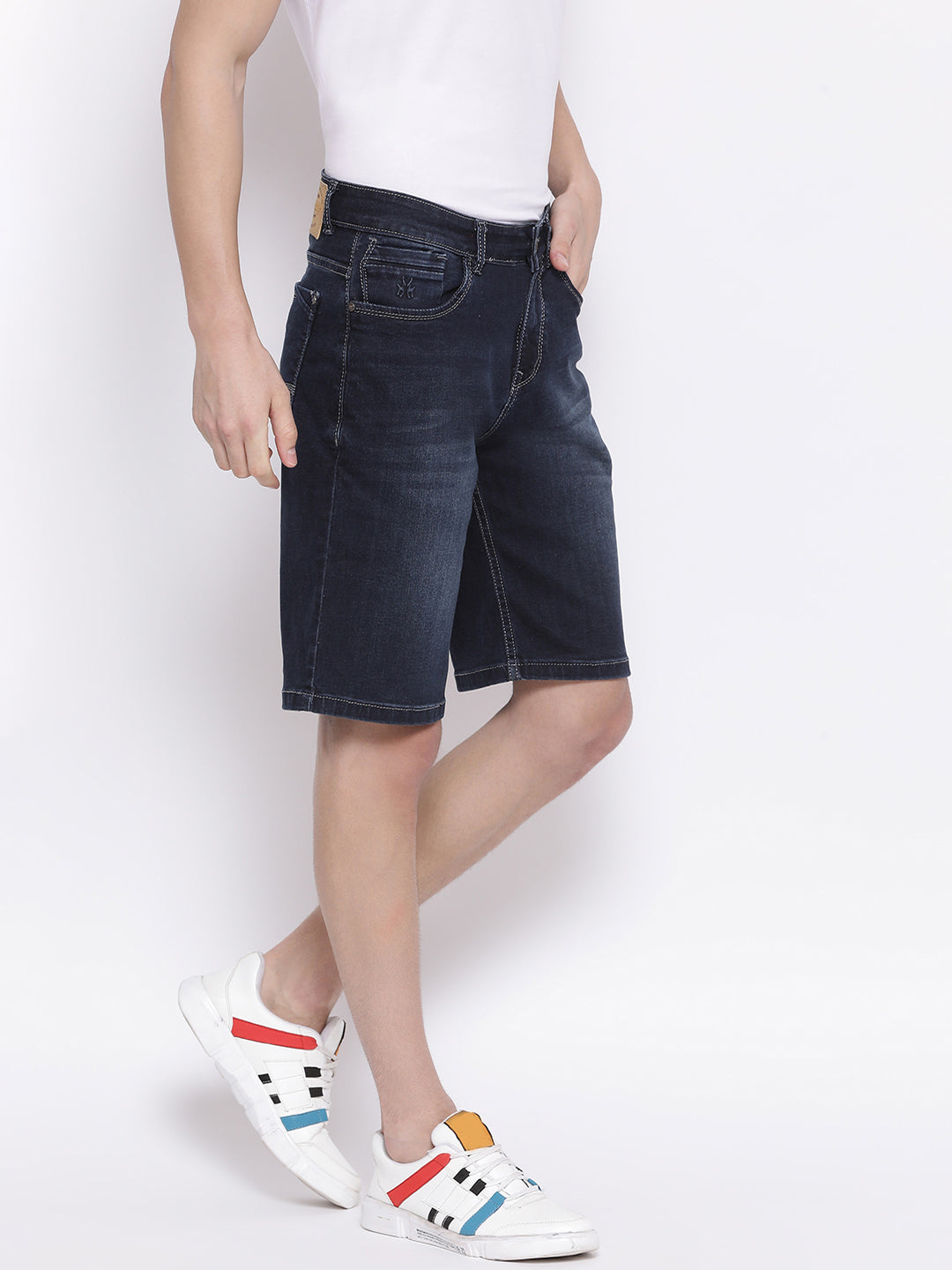 Navy Blue Slim Fit Denim shorts - Men Shorts