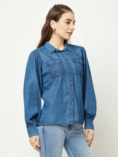  Bishop Sleeve Denim Shirt