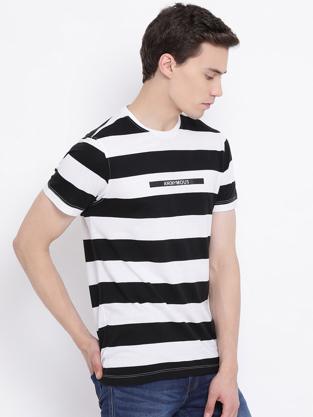 White Striped Round Neck T-Shirt - Men T-Shirts