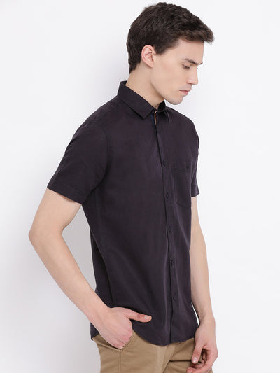 Black Cotton Linen Shirt - Men Shirts