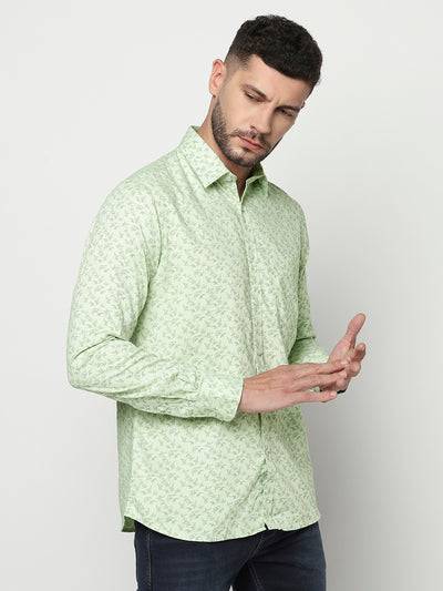 Mint Green Floral Shirt-Men Shirts-Crimsoune Club