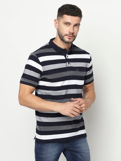 Multi-Coloured Striped Polo T-Shirt-Men T-Shirts-Crimsoune Club