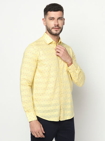 Yellow Abstract Print Shirt-Men Shirts-Crimsoune Club