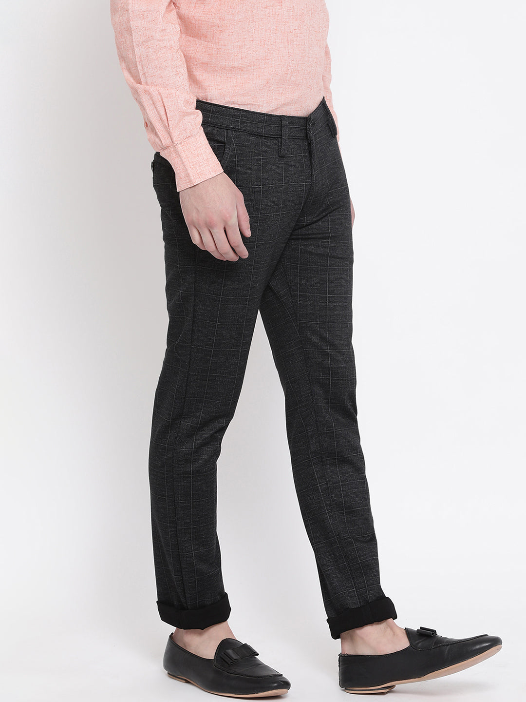 Black Checked Slim fit Trousers - Men Trousers