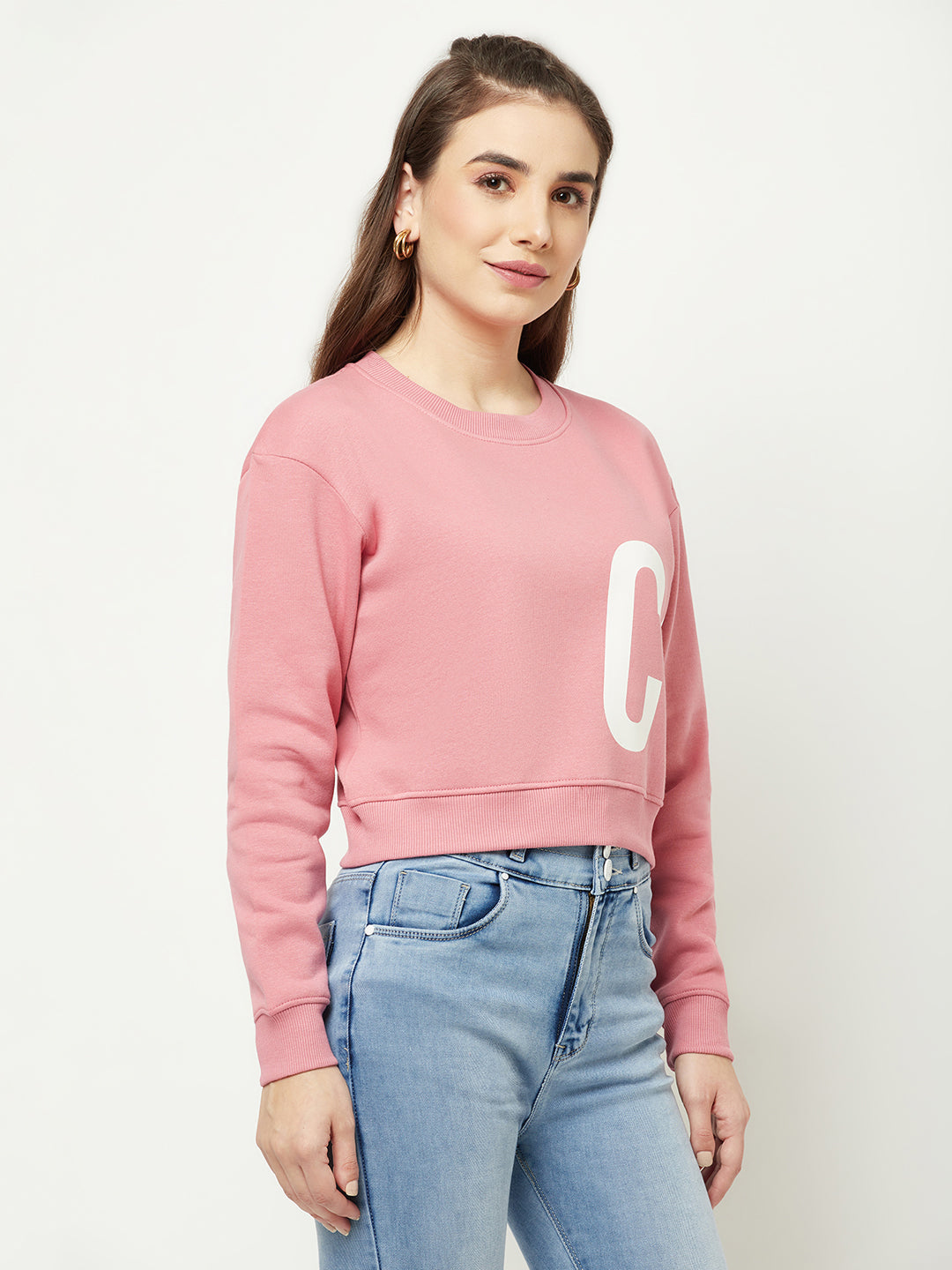  Pink Cropped Typographic Sweatshirt