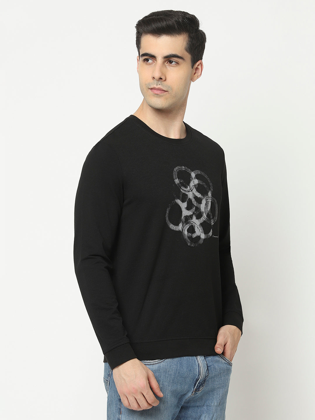 Black Sweatshirt with Graphic Print-Men Sweatshirts-Crimsoune Club