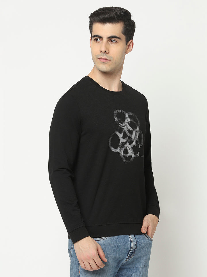 Black Sweatshirt with Graphic Print-Men Sweatshirts-Crimsoune Club