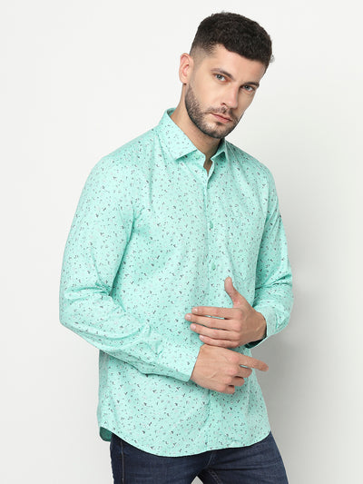 Mint Green Floral Shirt-Men Shirts-Crimsoune Club