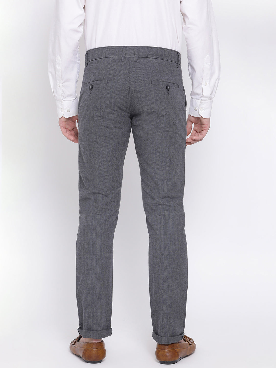 Grey Checked Slim Fit Trousers - Men Trousers