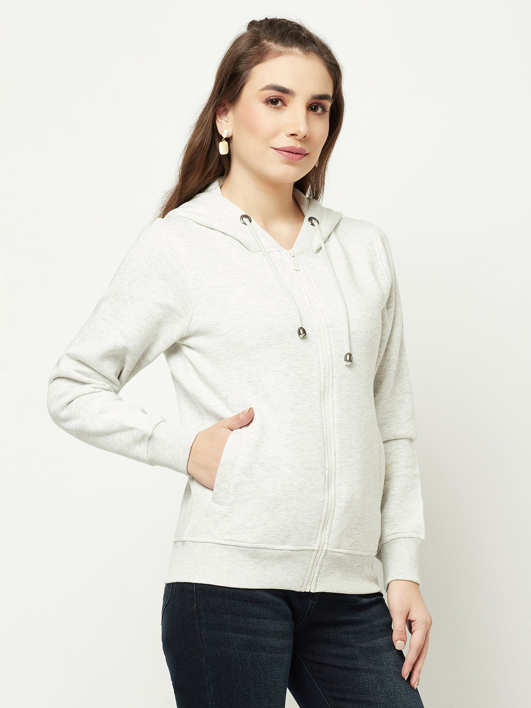  Melange White Zipper Sweatshirt