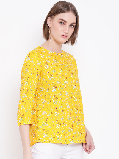 Yellow Floral Slim Fit Top - Women Tops