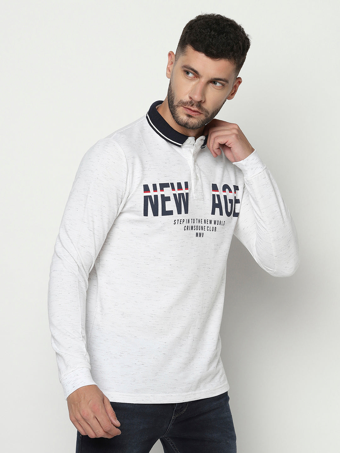 Typographic Long-Sleeved Polo T-Shirt-Men T-Shirts-Crimsoune Club