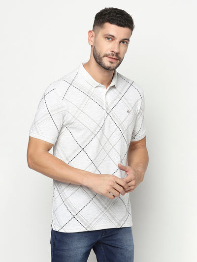 White Diagonal Checked Polo T-Shirt-Men T-Shirts-Crimsoune Club