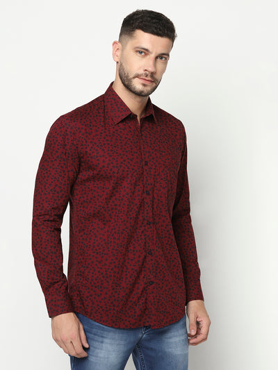 Maroon Floral Print Shirt-Men Shirts-Crimsoune Club