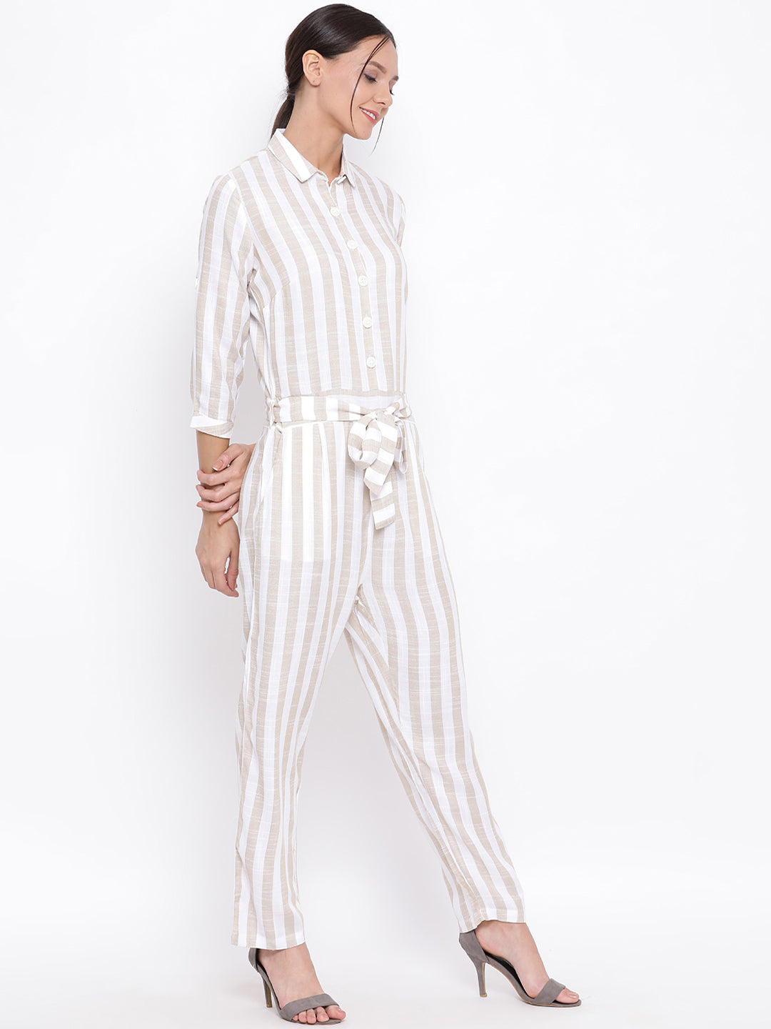 Grey Striped Jumpsuit - Women Jumpsuits