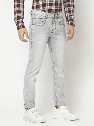  Grey Jeans with Heavy Wash Effect 