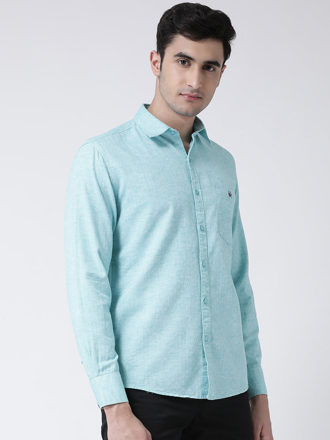 Green Printed Spread Collar Slim Fit Shirt - Men Shirts