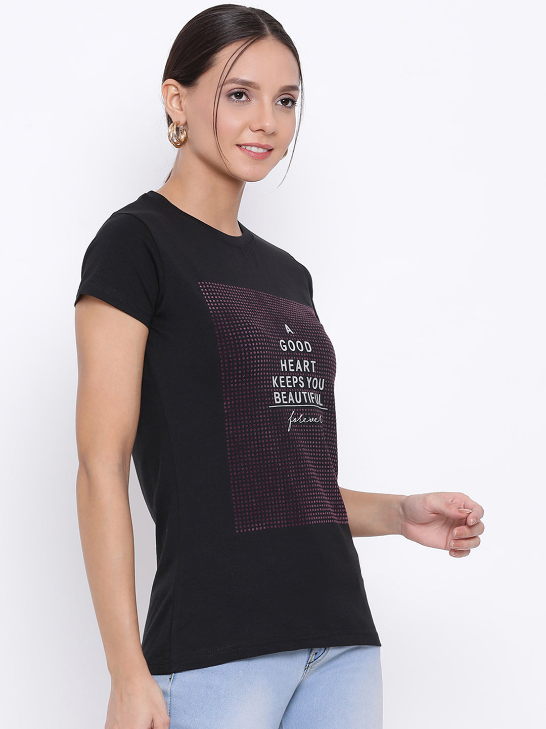 Black Printed Slogan T-shirt - Women T-Shirts