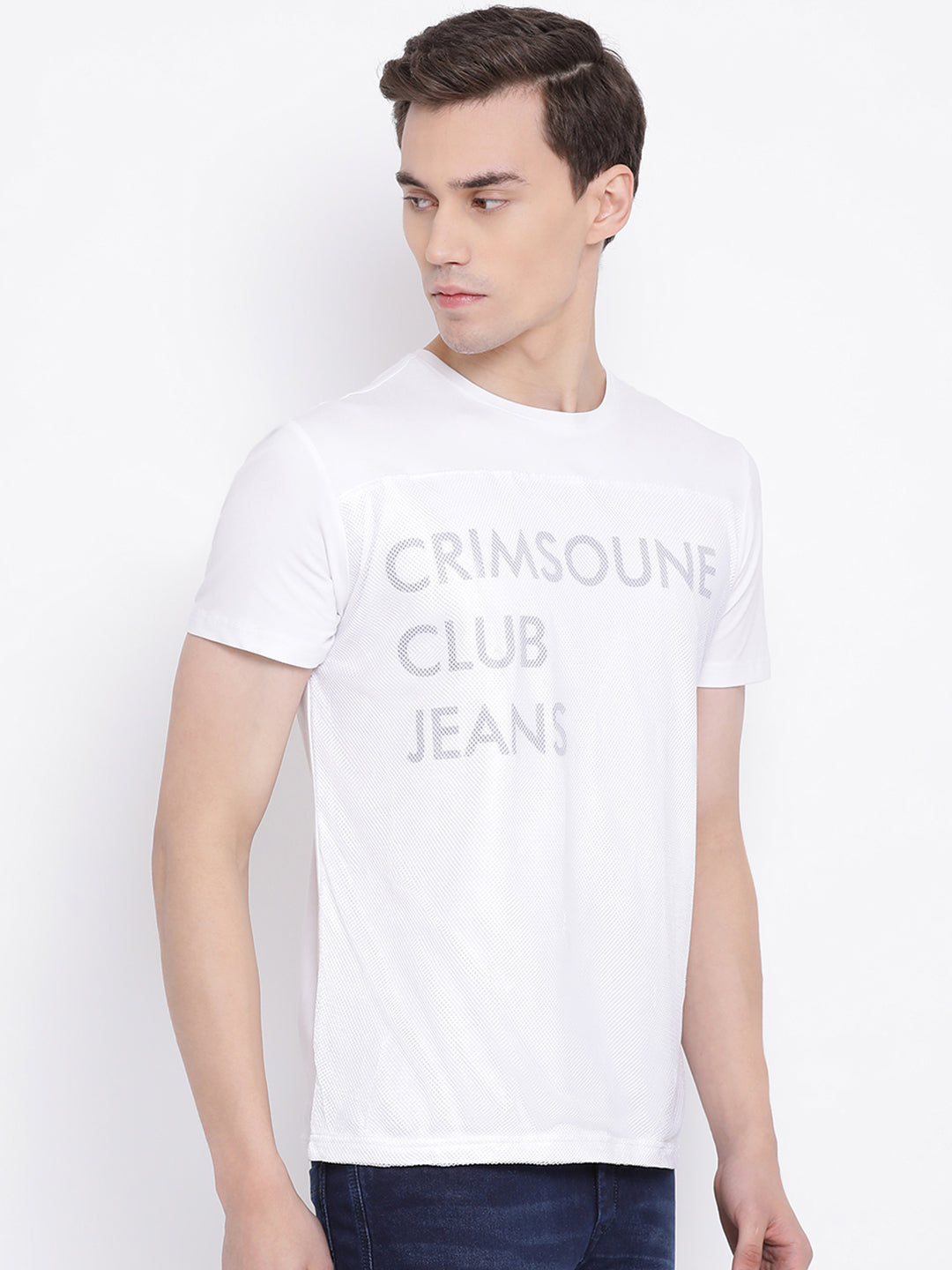 White Printed Round Neck T-Shirt - Men T-Shirts