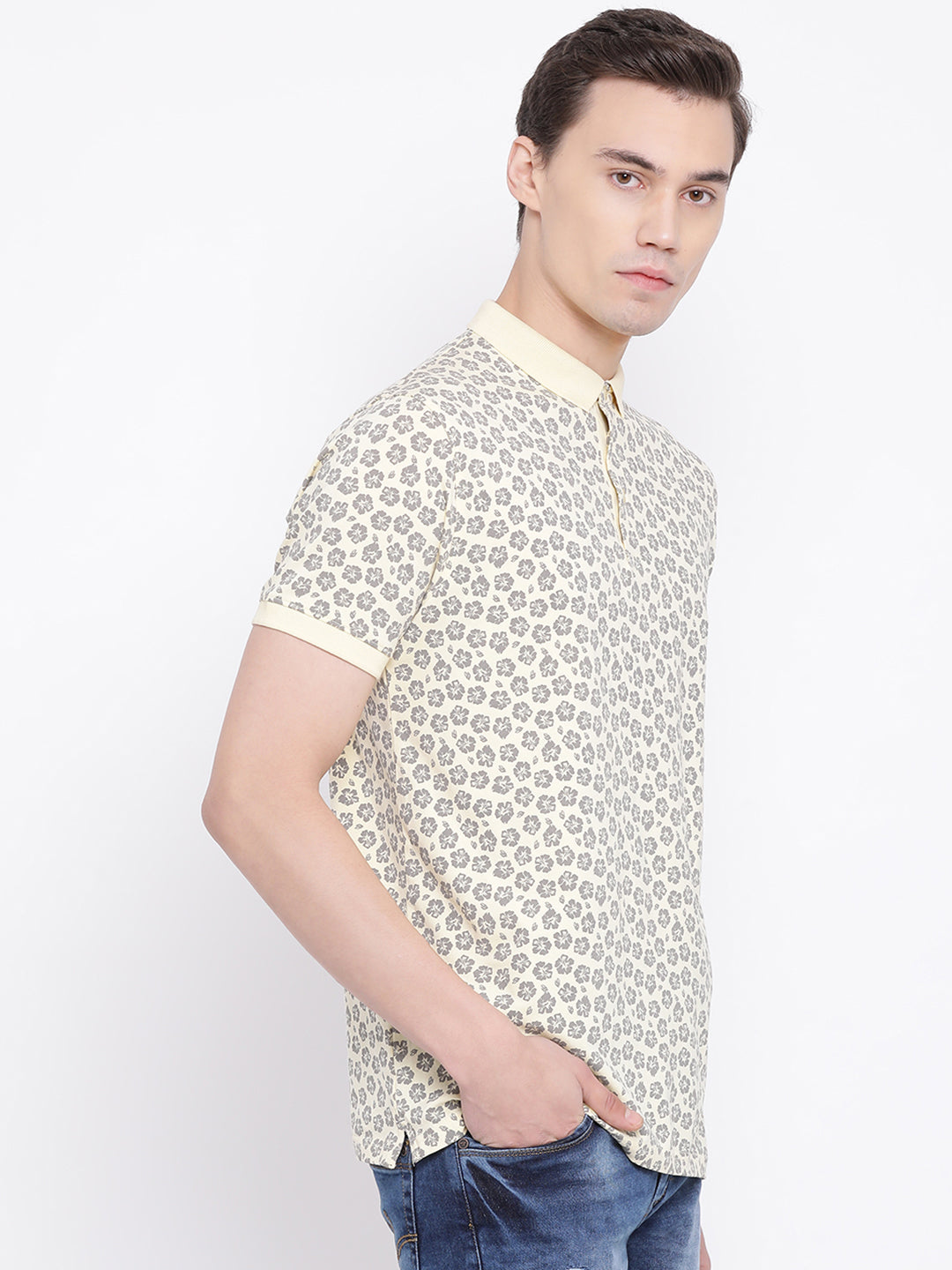 Yellow Printed Polo Neck T-Shirt - Men T-Shirts