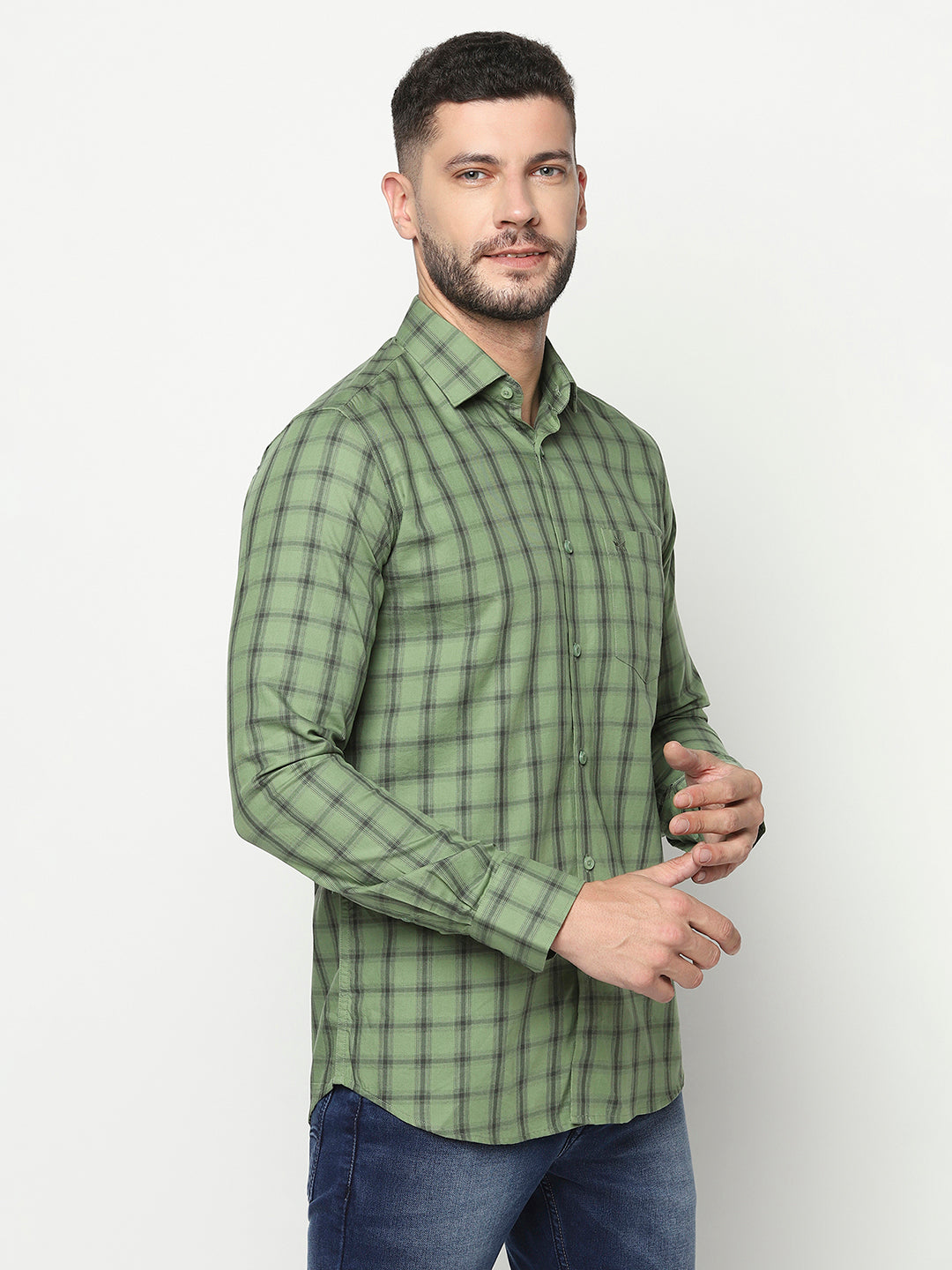 Green Windowpane Checked Shirt-Men Shirts-Crimsoune Club