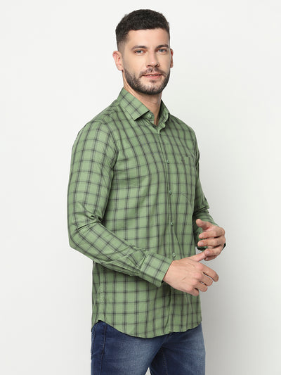 Green Windowpane Checked Shirt-Men Shirts-Crimsoune Club