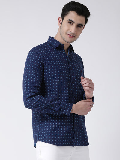 Navy Blue Printed Shirt - Men Shirts