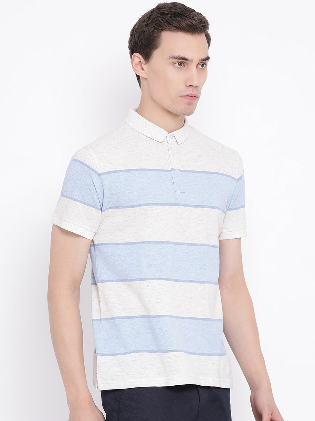 White Striped Polo Neck T-Shirt - Men T-Shirts