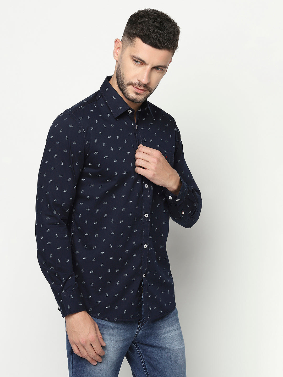 Navy Blue Floral Shirt-Men Shirts-Crimsoune Club